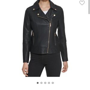 Guess Black Leather Moto Jacket with Asymmetrical Zip
